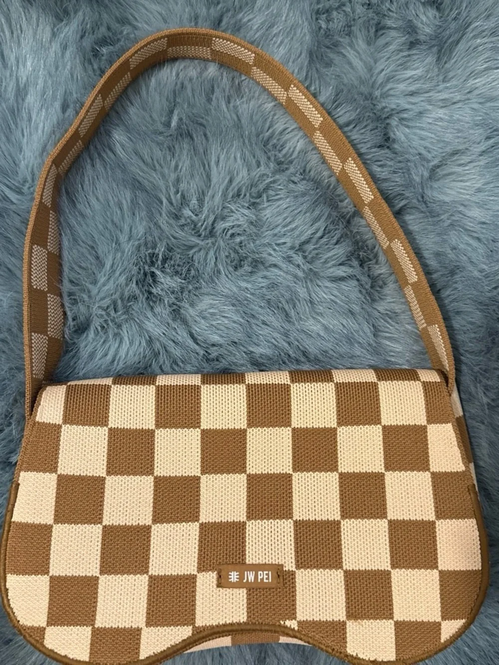 JW PEI Tan and Cream Checkered Shoulder Bag